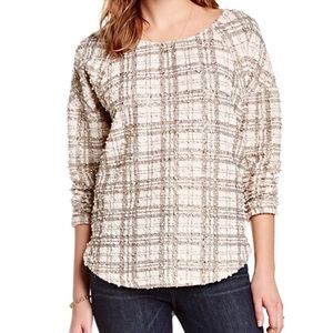 Anthropologie J.O.A. Metallic Plaid Blouse Women’s Size M Textured Sequins Gold
